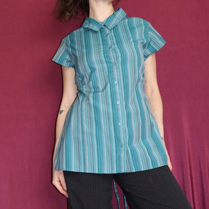 Small turquoise upcycled button up dress *short*