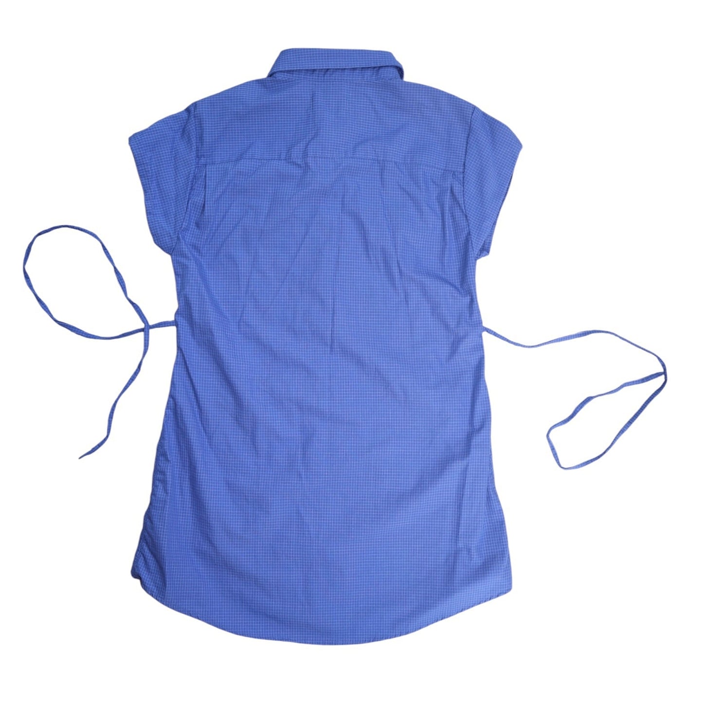 Small blue upcycled button up dress *short*