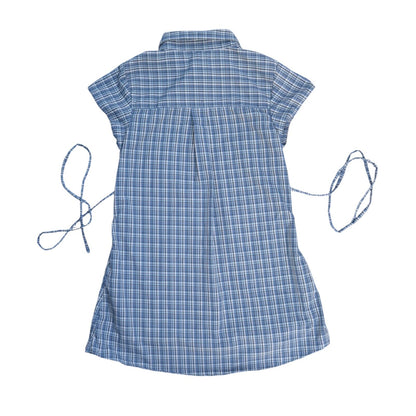 Medium blue plaid upcycled button up dress