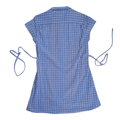 Small blue upcycled button up dress
