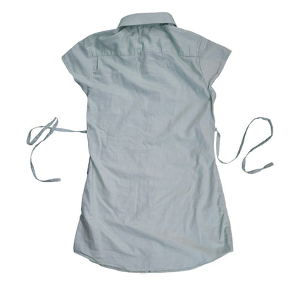 Small sage green upcycled button up dress