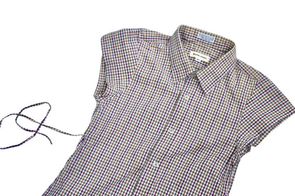 XS plaid upcycled button up dress *short*
