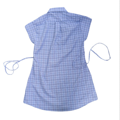 Small blue upcycled button up dress
