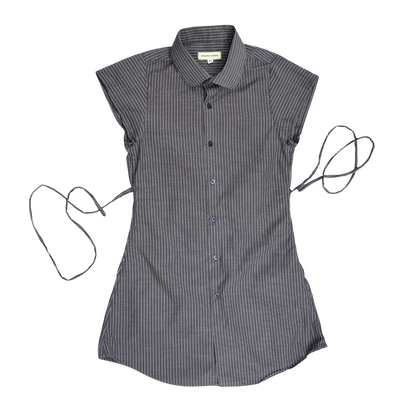 XS black upcycled button up dress *short*