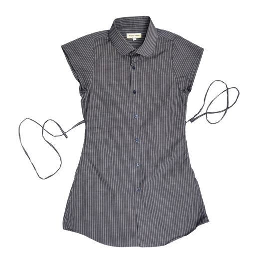 XS black upcycled button up dress *short*