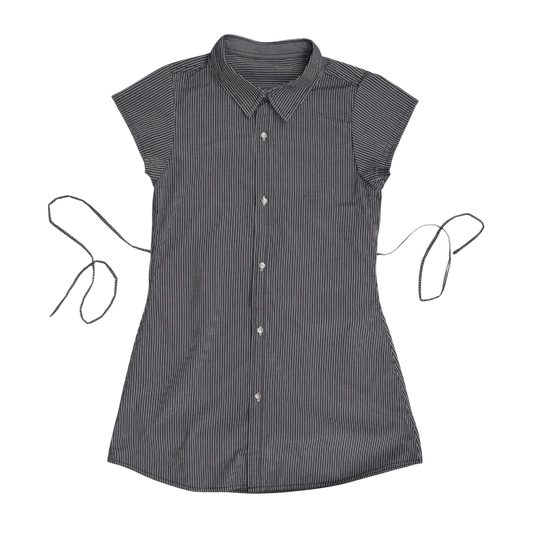Small black upcycled button up dress *short*