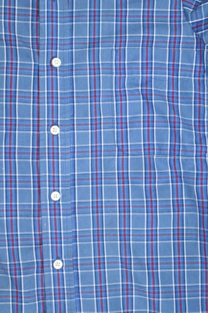 XL blue plaid upcycled button up dress