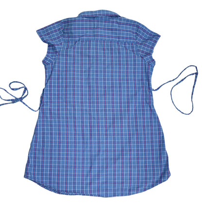 XL blue plaid upcycled button up dress