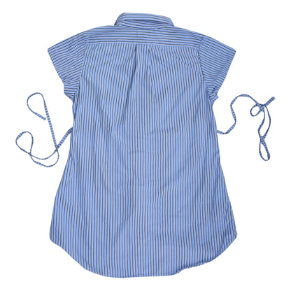 Large blue striped upcycled button up dress