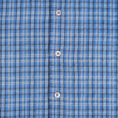 Small blue upcycled button up dress *tall*