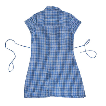 Small blue upcycled button up dress *tall*