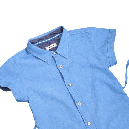 XXS blue upcycled button up dress