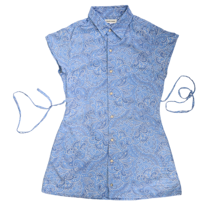 Small blue upcycled button up dress