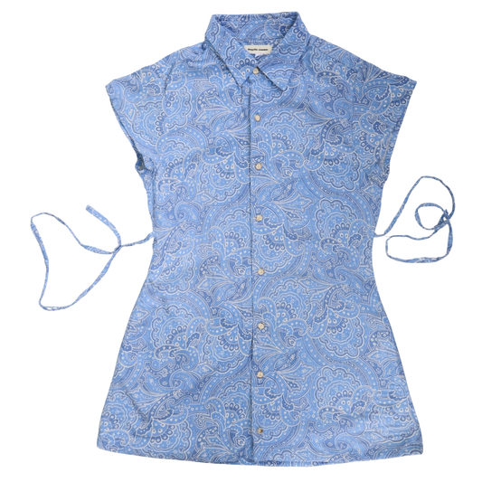 Small blue upcycled button up dress