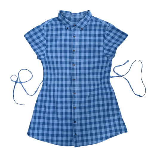 Large gingham upcycled button up dress