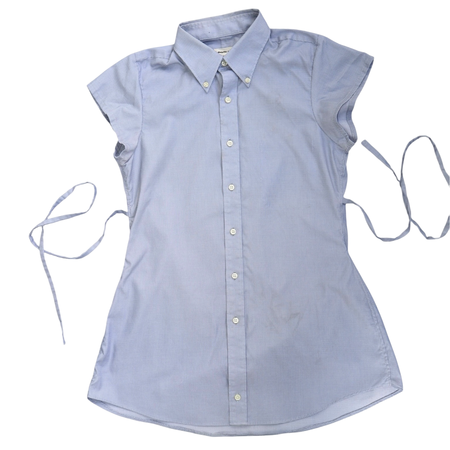Medium blue upcycled button up dress *short*