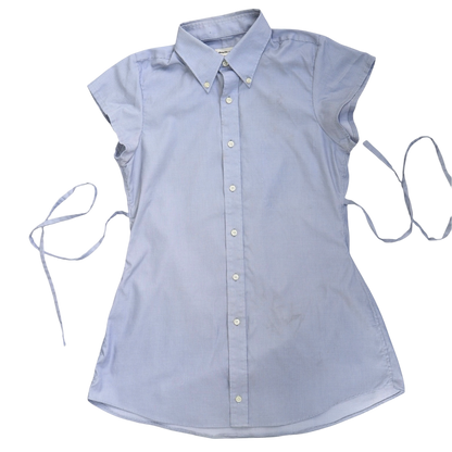 Medium blue upcycled button up dress *short*