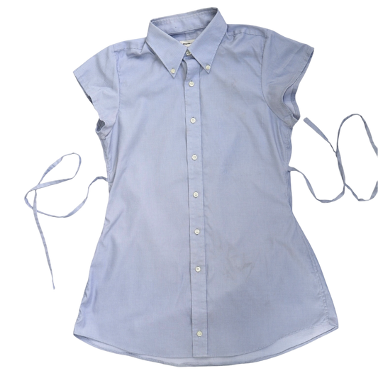 Medium blue upcycled button up dress *short*