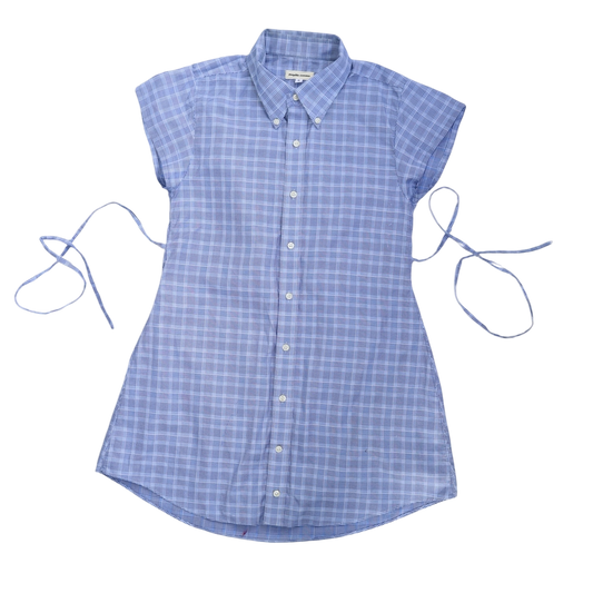 Small blue upcycled button up dress