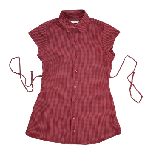 Small red upcycled button up dress
