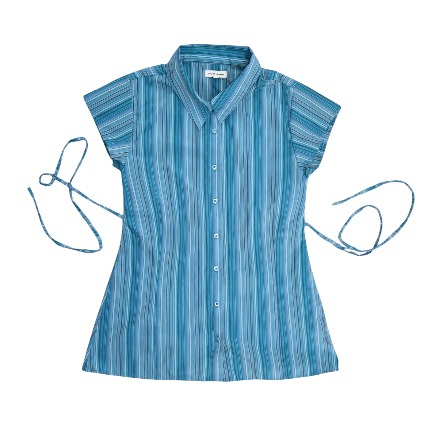 Small turquoise upcycled button up dress *short*