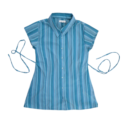 Small turquoise upcycled button up dress *short*