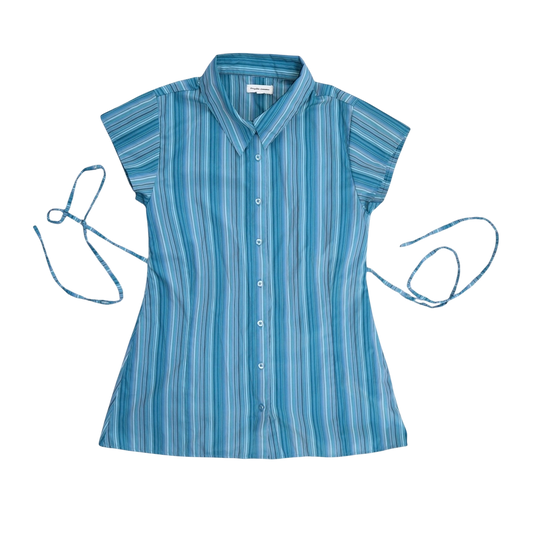 Small turquoise upcycled button up dress *short*