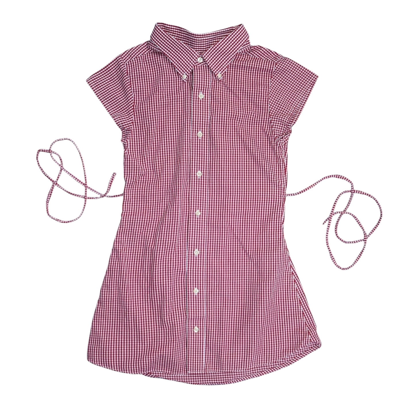 XS red gingham upcycled button up dress