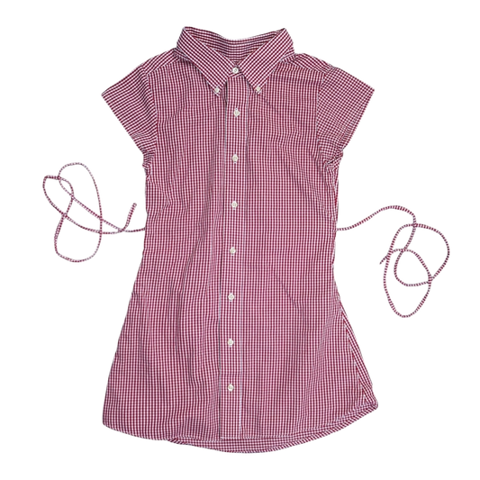 XS red gingham upcycled button up dress