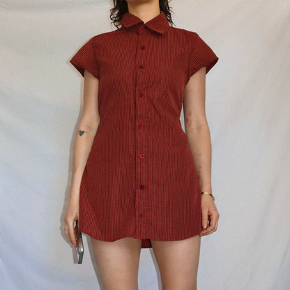 Small red upcycled button up dress