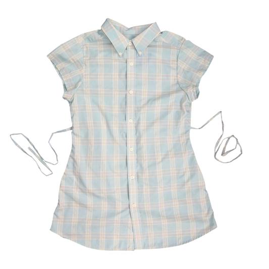 Large mint green upcycled button up dress