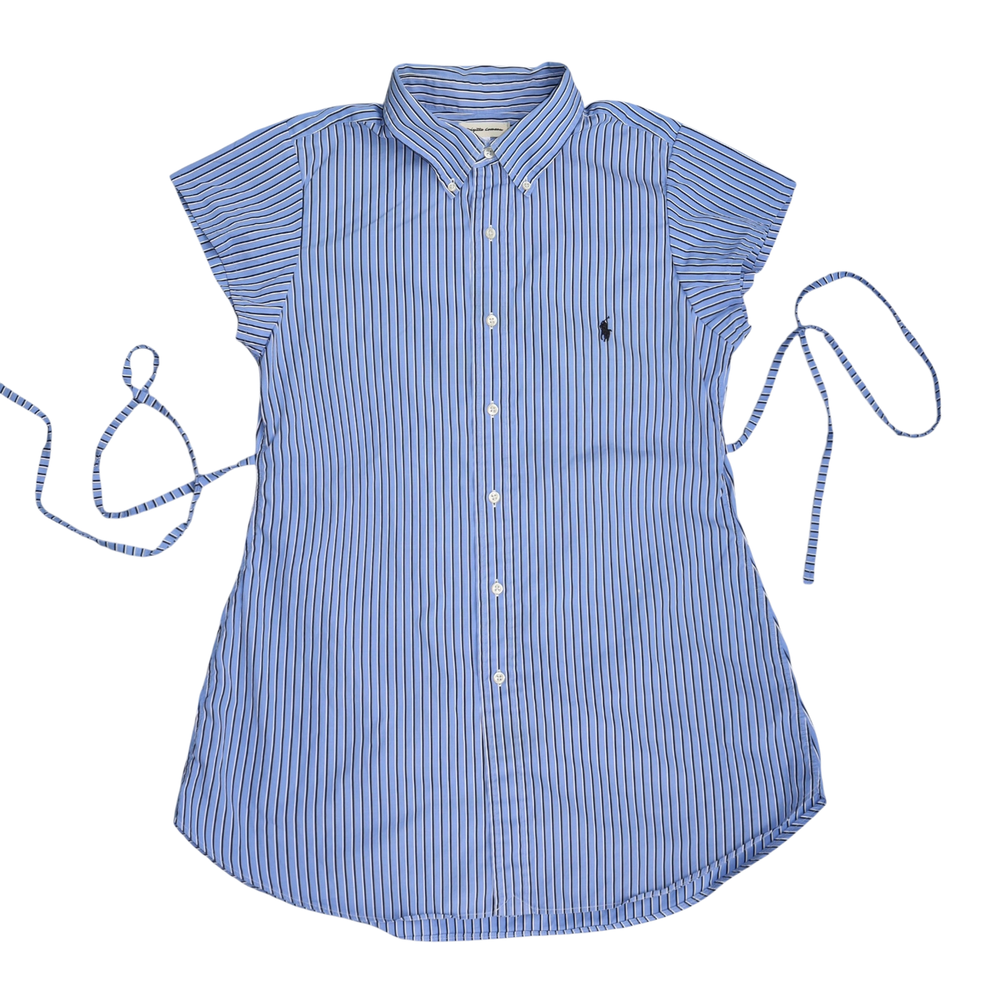 Large blue striped upcycled button up dress