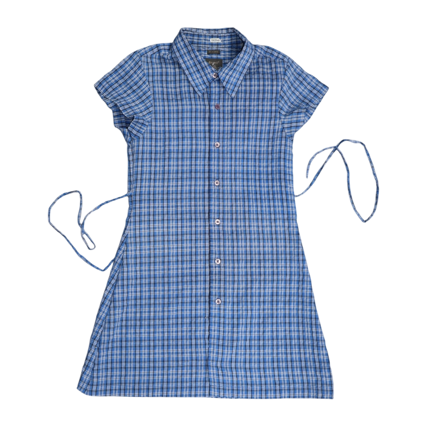 Small blue upcycled button up dress *tall*
