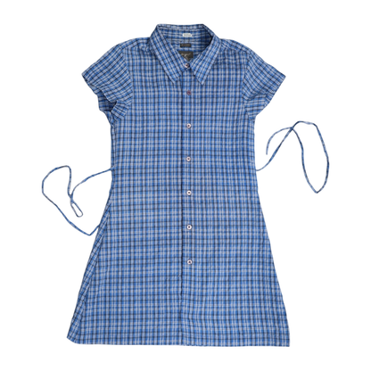 Small blue upcycled button up dress *tall*