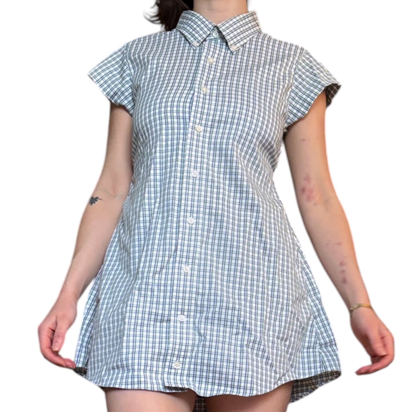 Small plaid upcycled button up dress