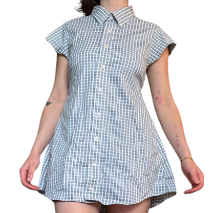 Small plaid upcycled button up dress