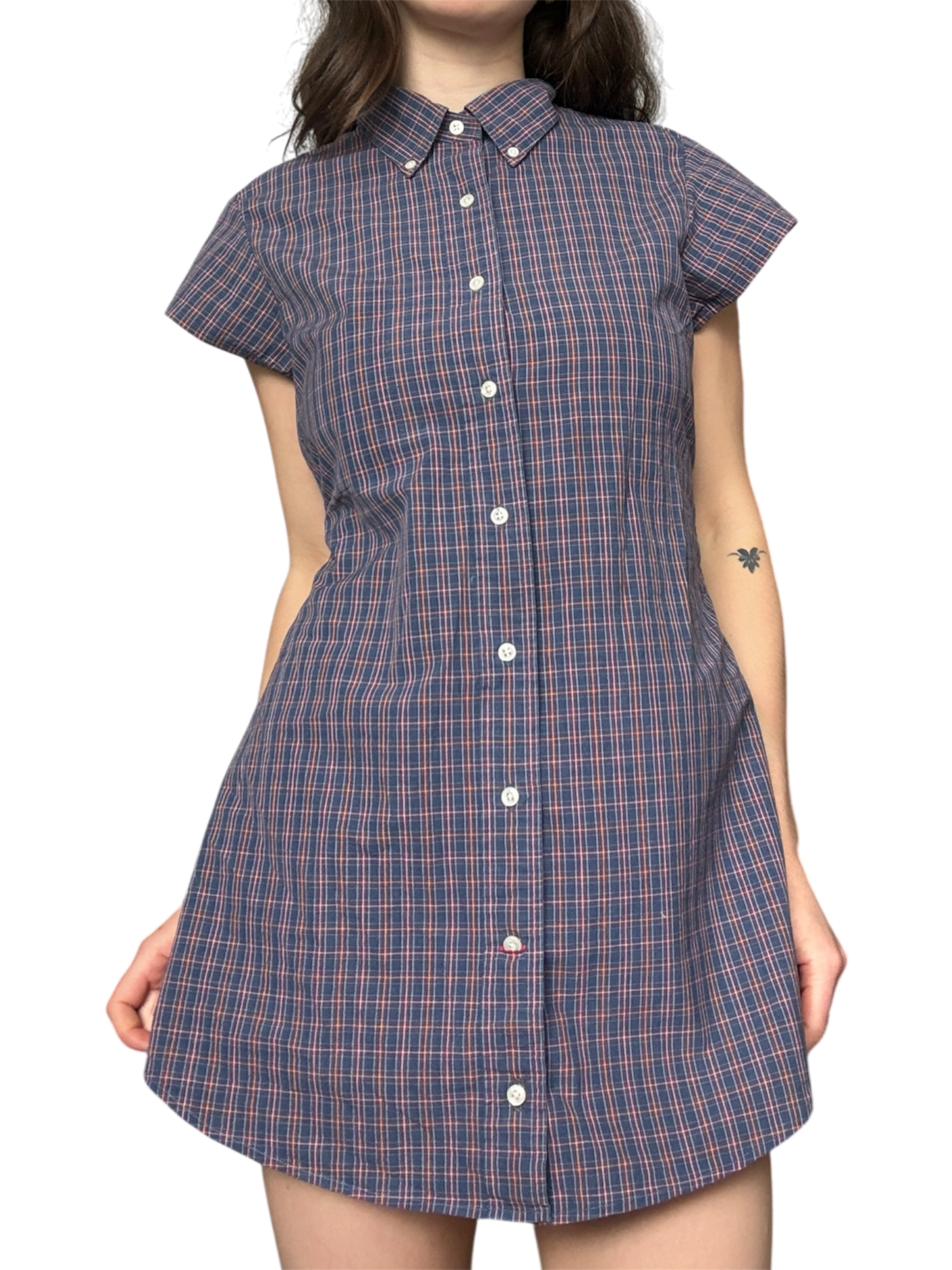 Medium purple plaid button up dress