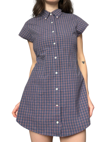 Medium purple plaid button up dress