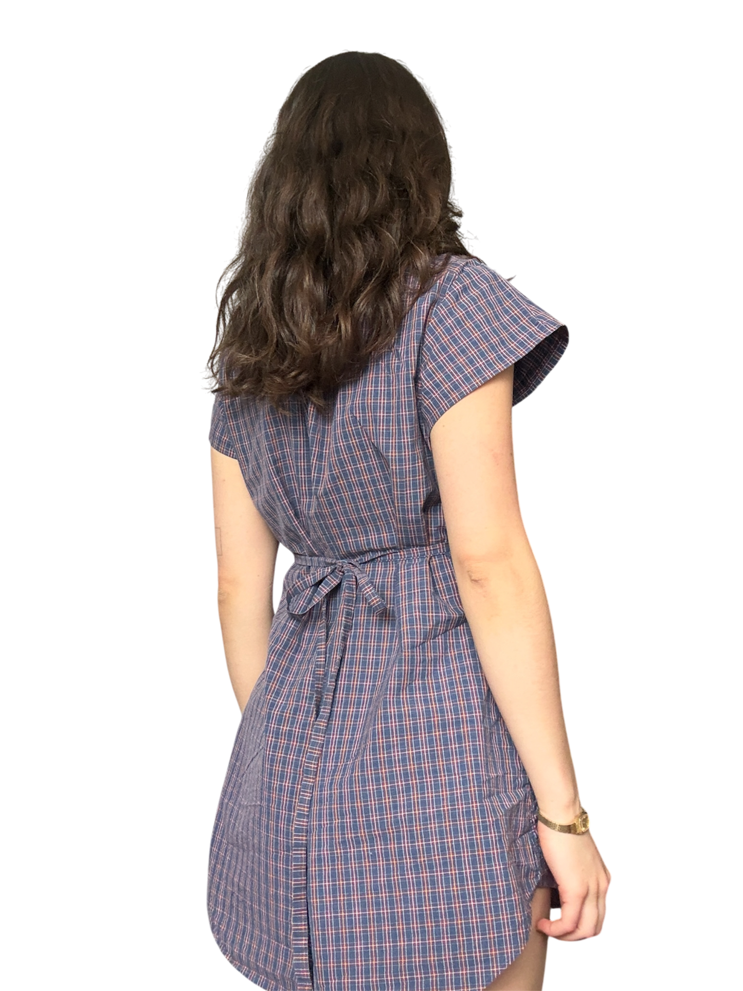 Medium purple plaid button up dress