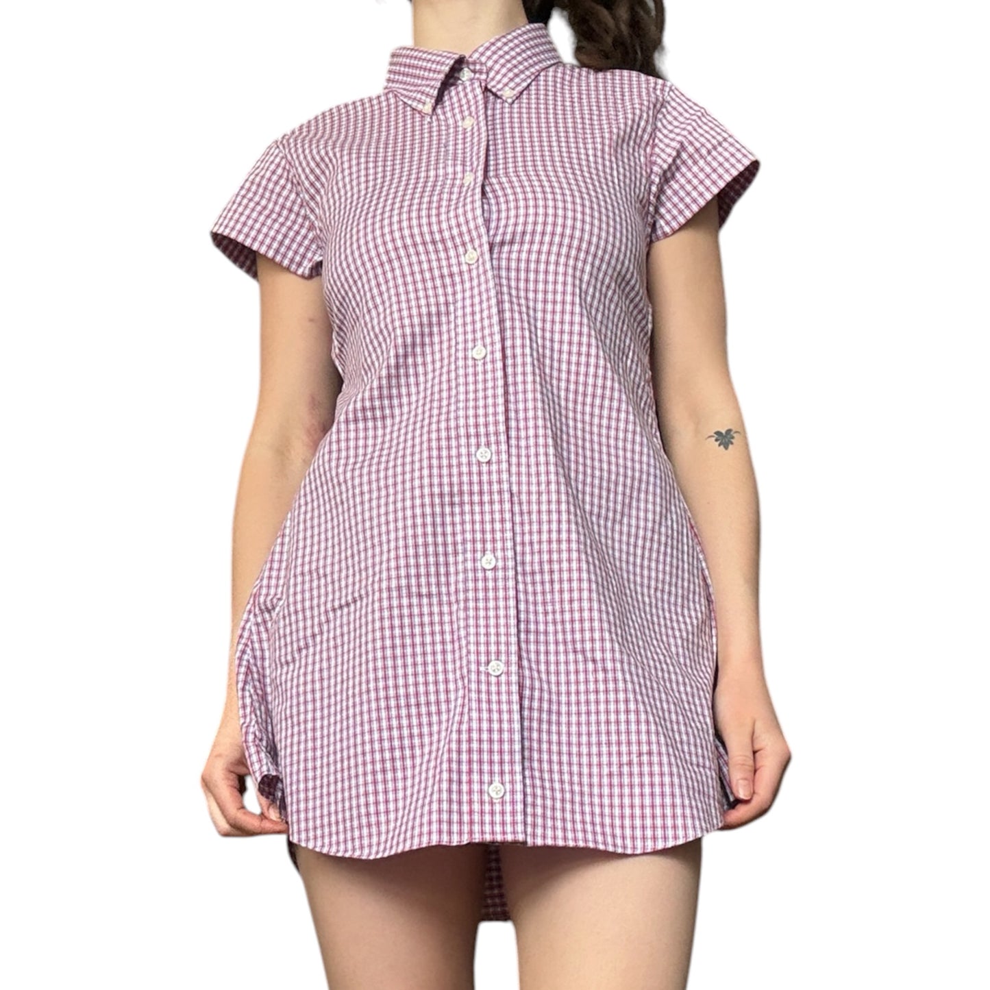 Small plaid upcycled button up dress