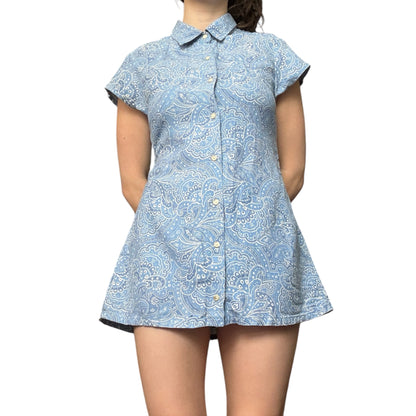 Small blue upcycled button up dress