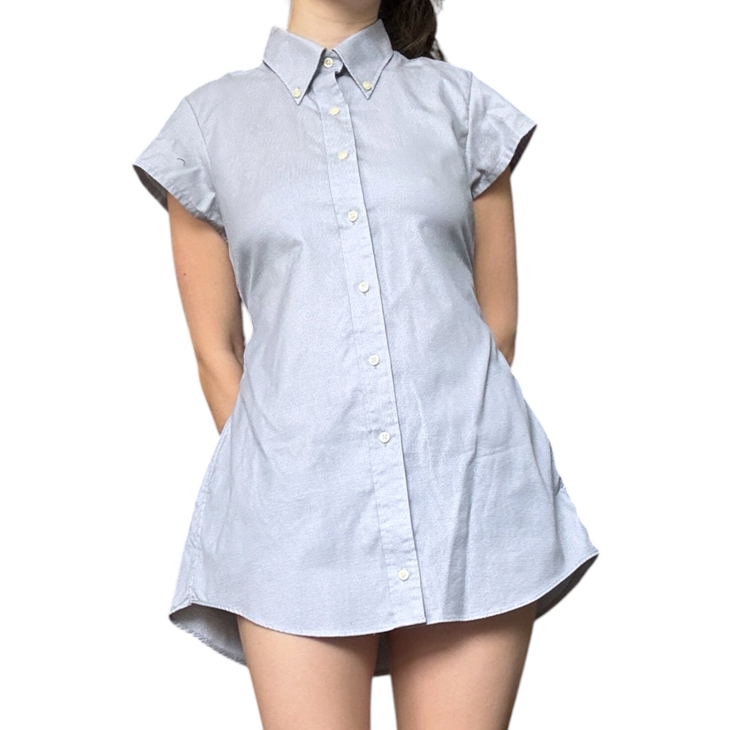 Medium blue upcycled button up dress *short*