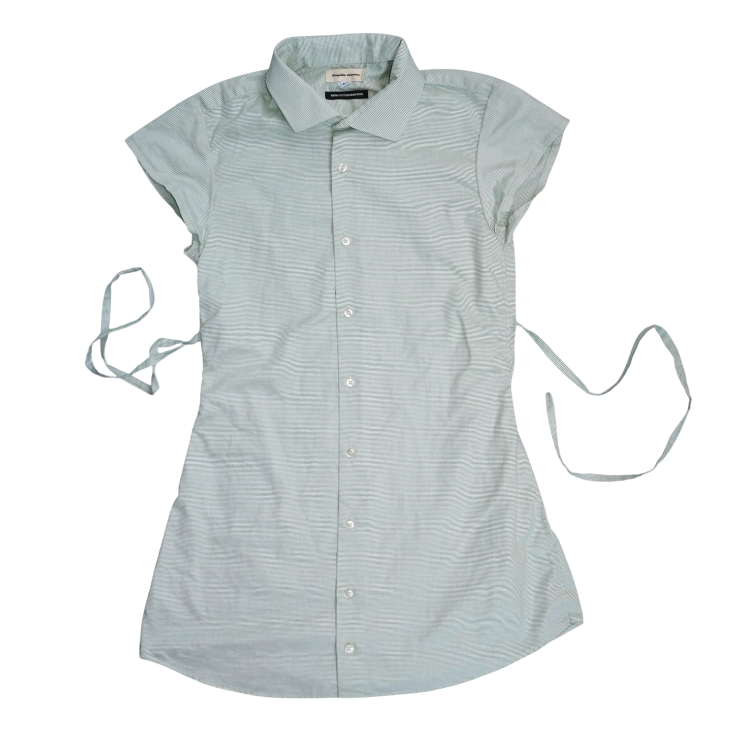 Small sage green upcycled button up dress