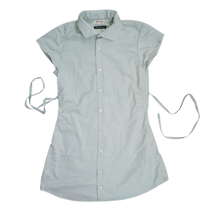 Small sage green upcycled button up dress