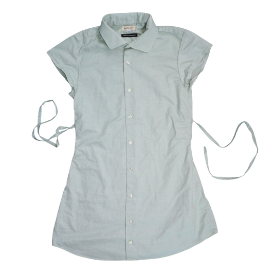 Small sage green upcycled button up dress