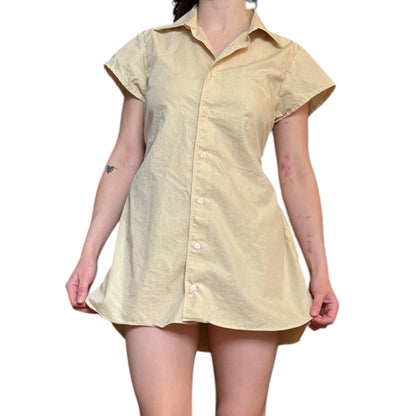Large pale yellow upcycled button up dress