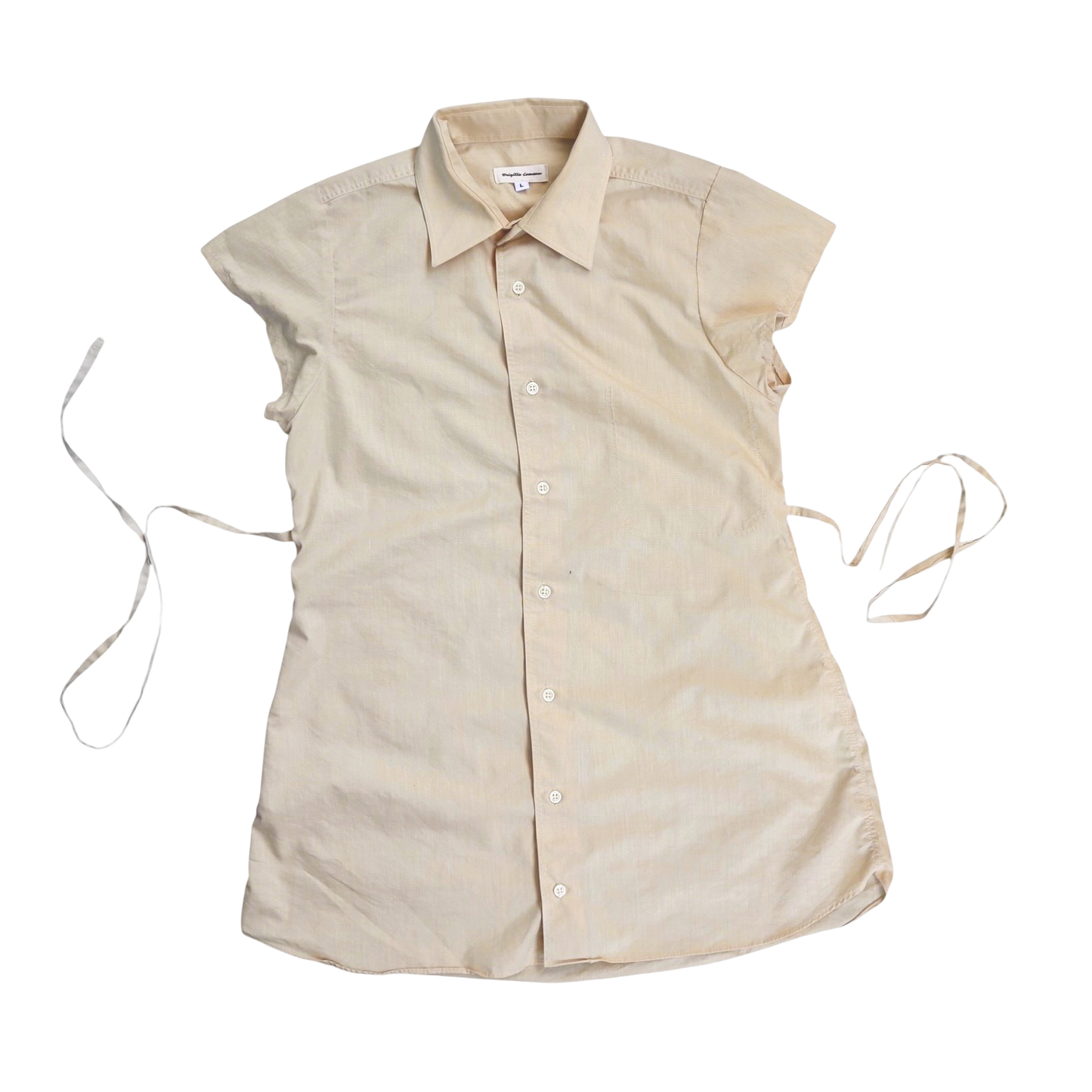 Large pale yellow upcycled button up dress