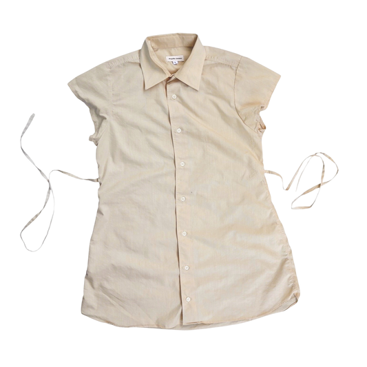 Large pale yellow upcycled button up dress