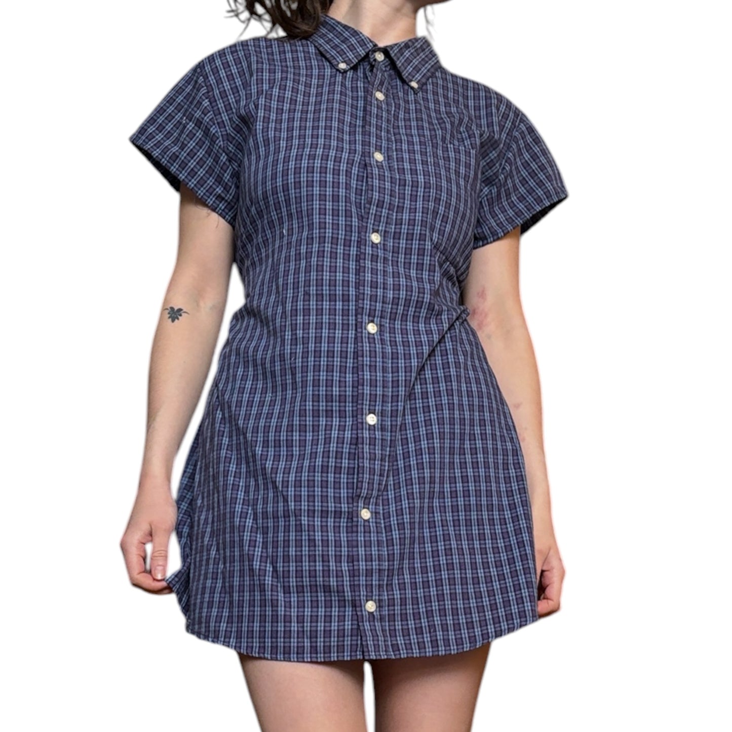 Large plaid upcycled button up dress