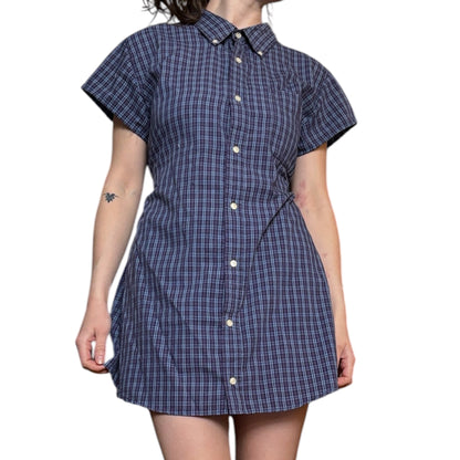 Large plaid upcycled button up dress